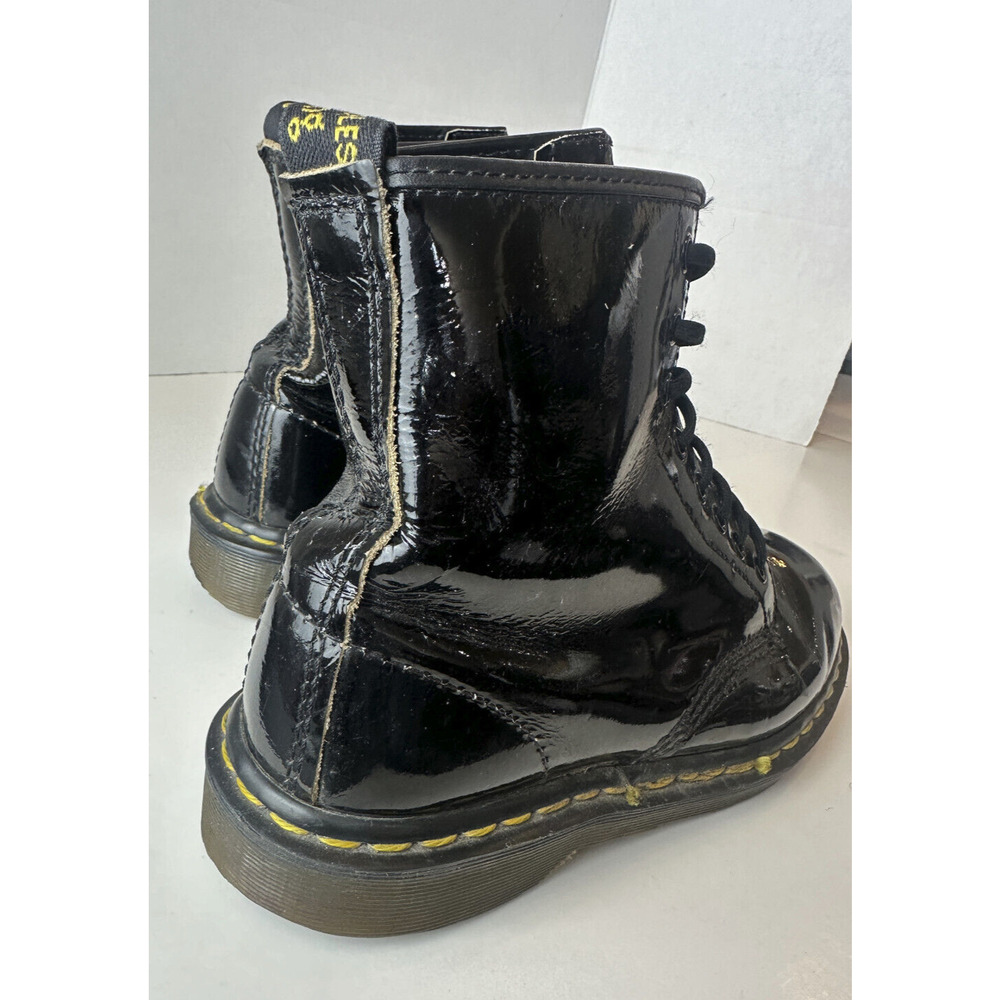 Doc Dr. Martens Shiny Patent Leather Boots Black Lace Sz 8 Moto Grunge *Flawed - Picture 9 of 16